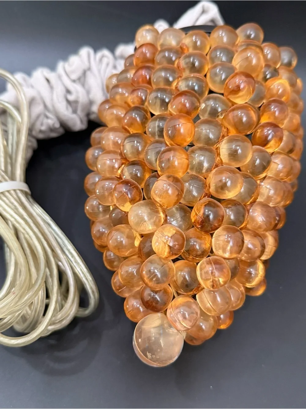 Vintage MCM Lucite Amber Grape Cluster Swag Lamp Ceiling Pendant Hanging Light